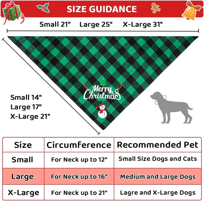 Vivifying Christmas Dog Bandanas, 2 Pack Classic Plaid Triangle Pet Scarf with Santa and Snowman Print, Holiday Pet Christmas Costume for Small Medium Large Dogs (Green&Red) - Image 4